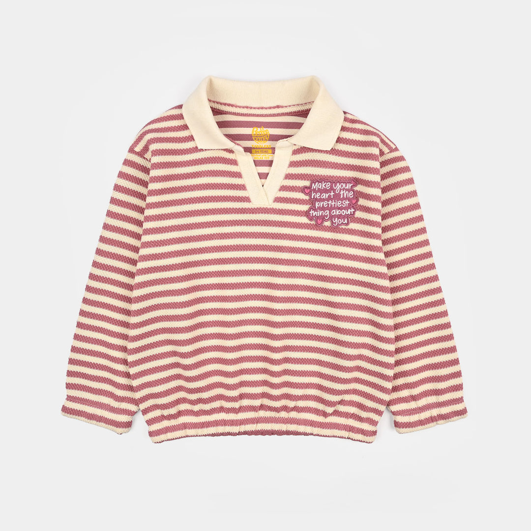 Girls Knitted Jacquard Sweatshirt Make your Heart-PINK