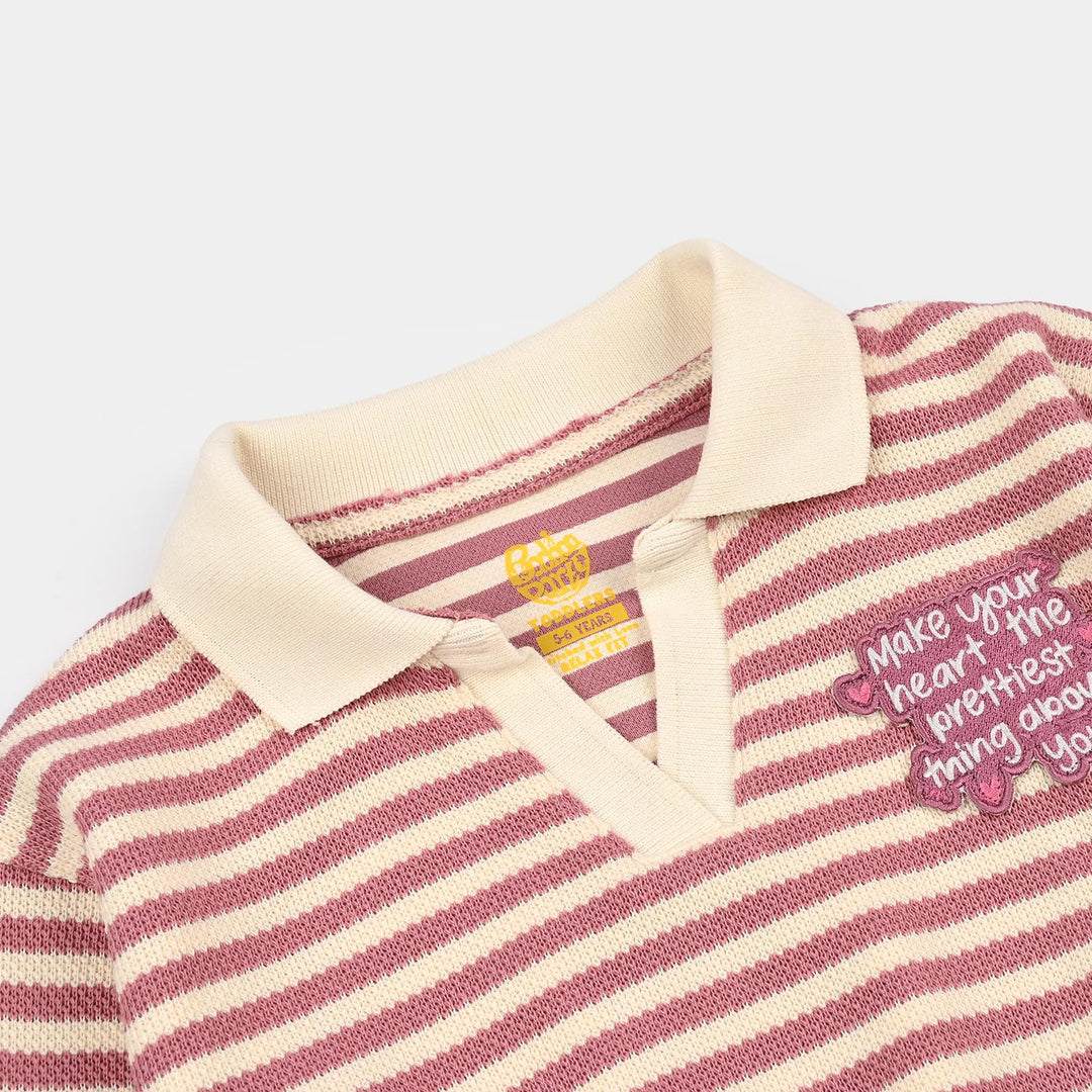 Girls Knitted Jacquard Sweatshirt Make your Heart-PINK