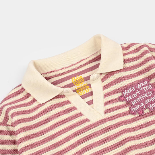 Girls Knitted Jacquard Sweatshirt Make your Heart-PINK