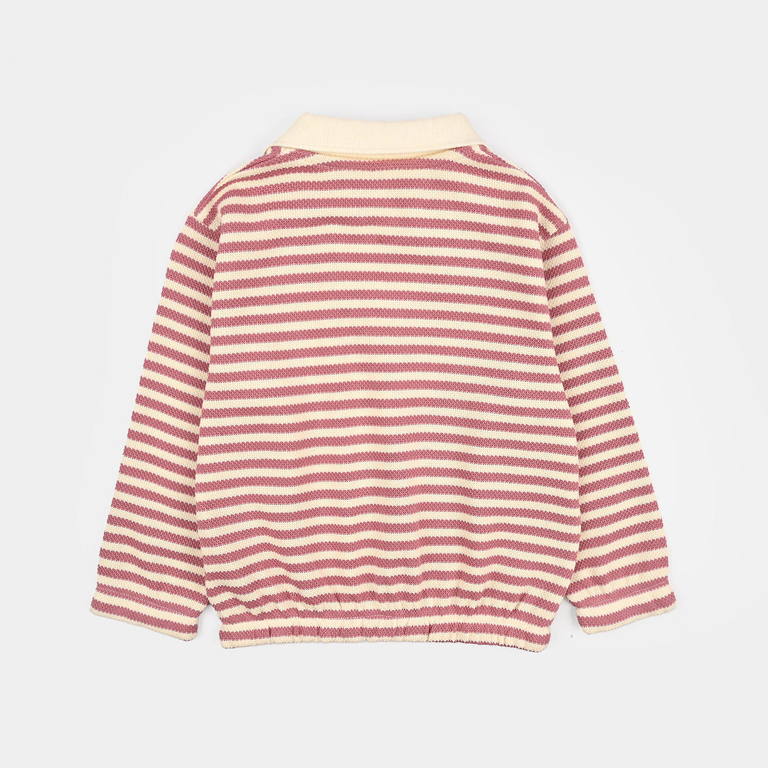 Girls Knitted Jacquard Sweatshirt Make your Heart-PINK
