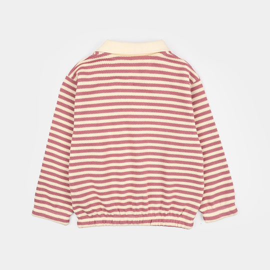 Girls Knitted Jacquard Sweatshirt Make your Heart-PINK