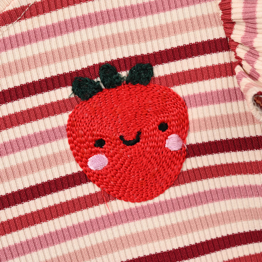 Infant Girls 2x1 Rib T-Shirt Strawberry-White