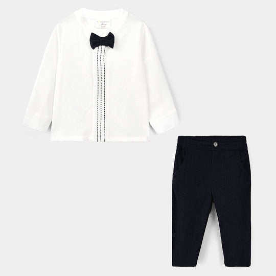 Boys Cotton Interlock Woven Suit 320 - 033 - White & Navy