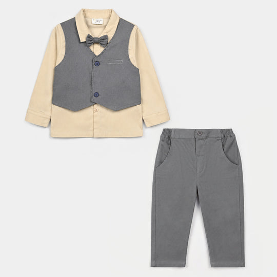 Infant Boys Cotton Interlock 3 - PC 320 - 030- Grey.Beige