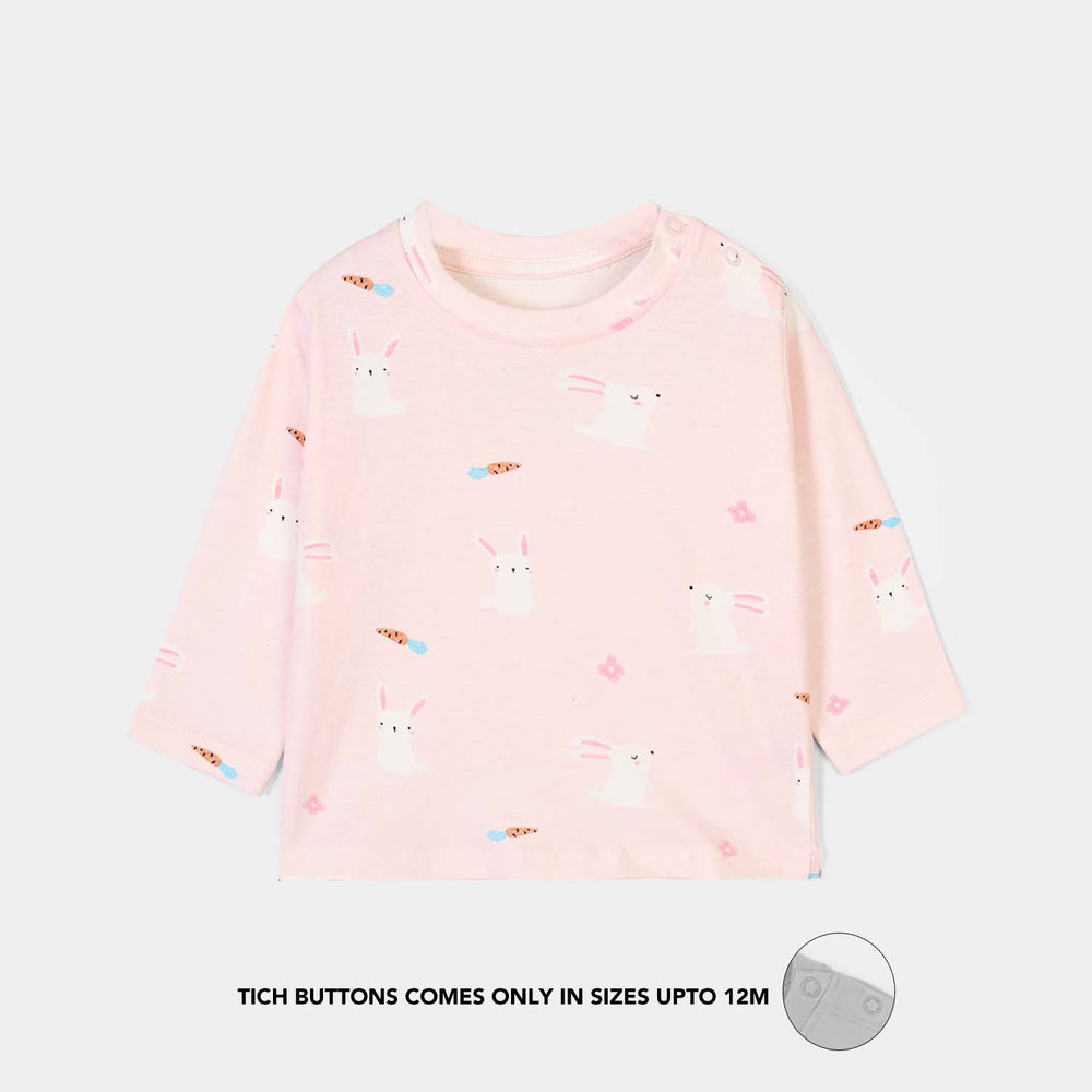 Infant Girls Lycra Jersey Night Suit Rabbit-PINK