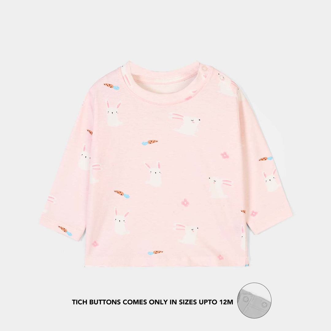 Infant Girls Lycra Jersey Night Suit Rabbit-PINK