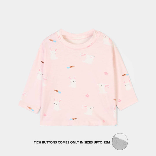 Infant Girls Lycra Jersey Night Suit Rabbit-PINK