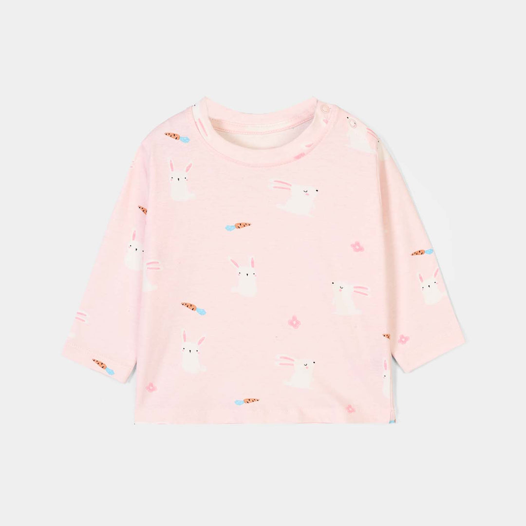 Infant Girls Lycra Jersey Night Suit Rabbit-PINK