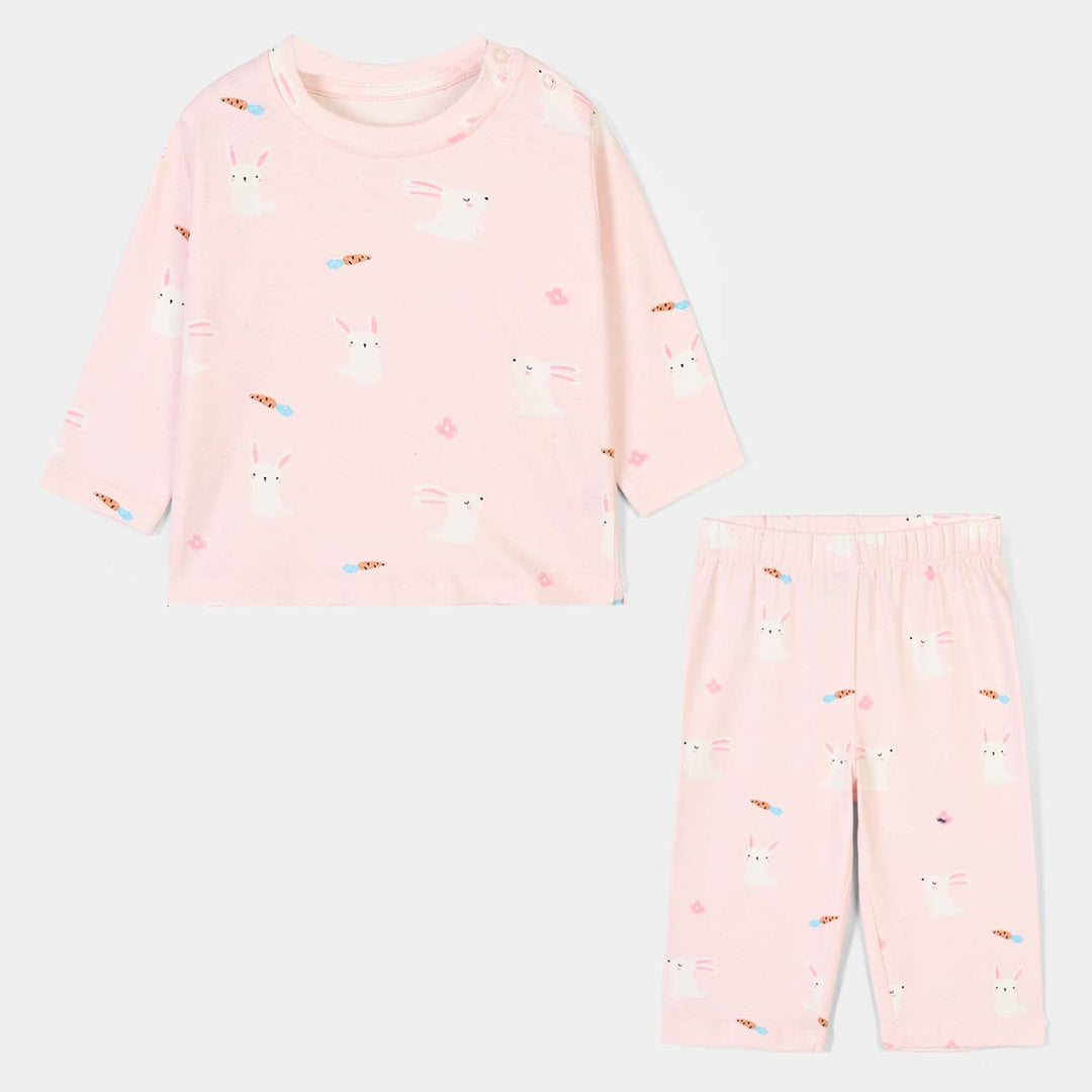 Infant Girls Lycra Jersey Night Suit Rabbit-PINK