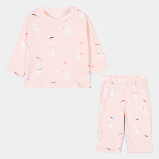 Infant Girls Lycra Jersey Night Suit Rabbit-PINK