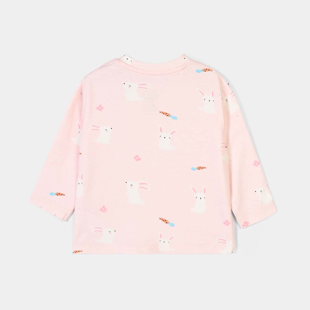 Infant Girls Lycra Jersey Night Suit Rabbit-PINK