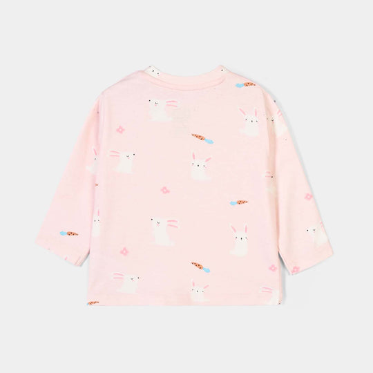 Infant Girls Lycra Jersey Night Suit Rabbit-PINK