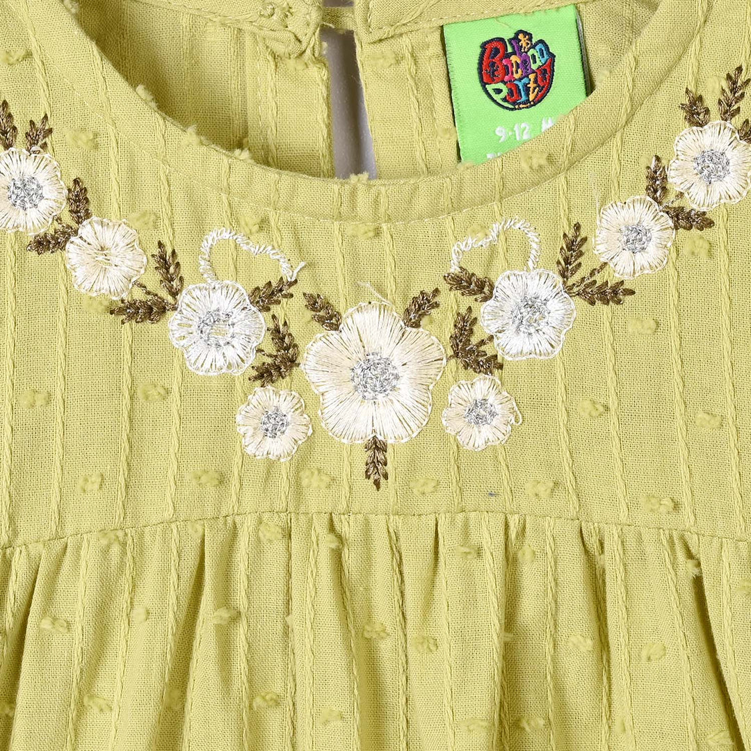 Infant Girls Cotton Emb Top Little Lark- Lime