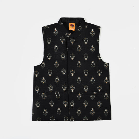 Boys Poly Viscose Waistcoat (Rangreez)-BLACK
