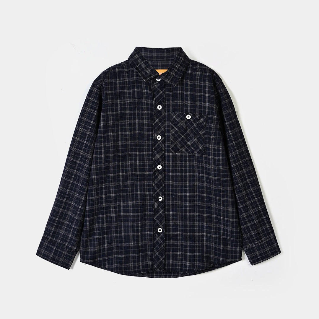 Boys Yarn Dyed Shirt (Pin Stripe Check)-BLACK