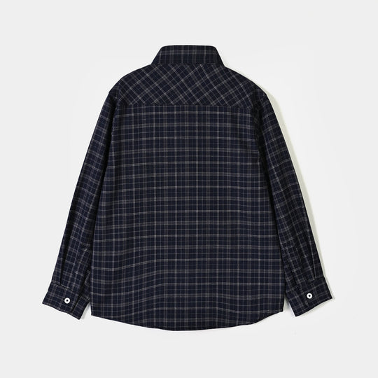 Boys Yarn Dyed Shirt (Pin Stripe Check)-BLACK