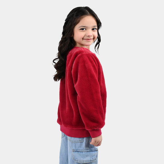 Girls Furr Sweatshirt - Red