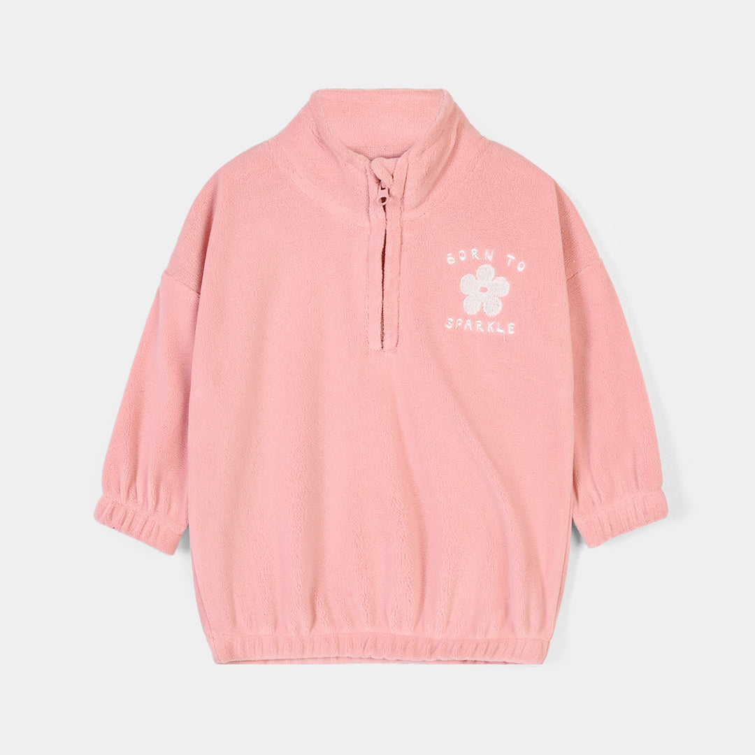 Infant Girls Teddy Fleece Sweatshirt Born to Sparkle-Pink