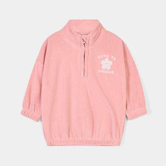 Infant Girls Teddy Fleece Sweatshirt Born to Sparkle-Pink