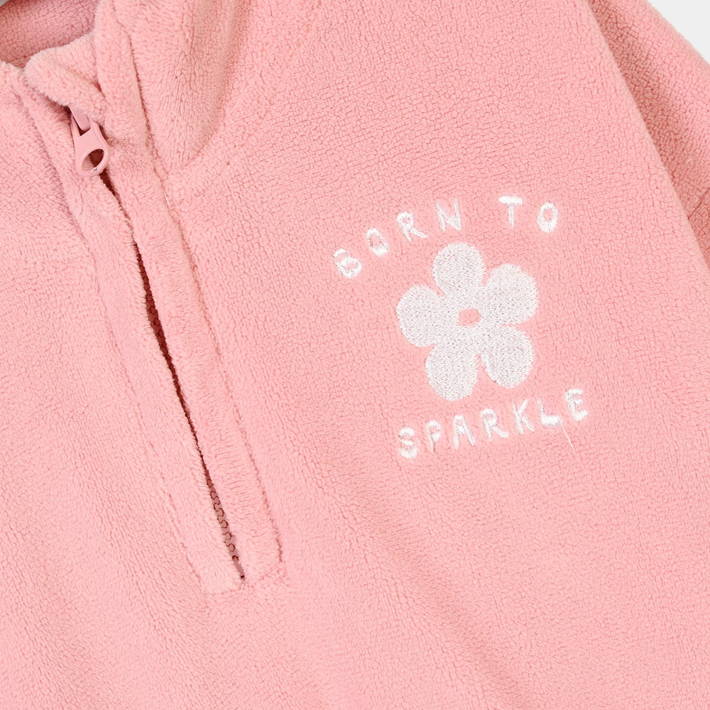Infant Girls Teddy Fleece Sweatshirt Born to Sparkle-Pink
