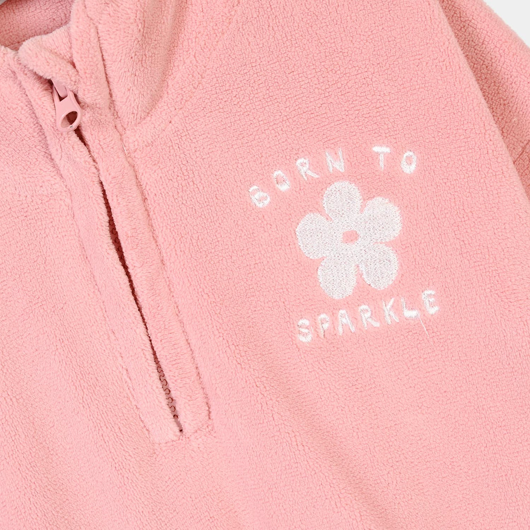 Infant Girls Teddy Fleece Sweatshirt Born to Sparkle-Pink
