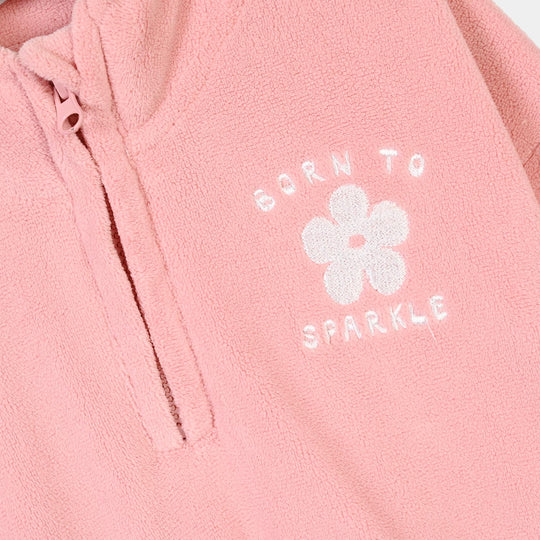 Infant Girls Teddy Fleece Sweatshirt Born to Sparkle-Pink