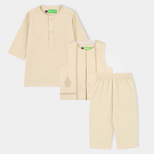 Infant Boys Cotton Poplin 3Piece Suit (Flora)-BEIGE