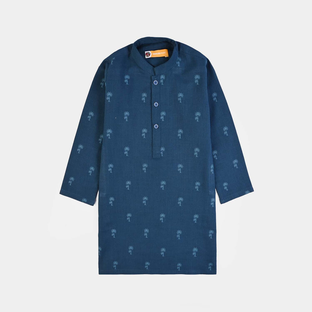 Boys Cotton Poplin 2Piece Suit (Palm Tree)-BLUE