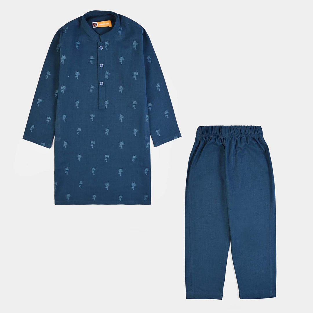 Boys Cotton Poplin 2Piece Suit (Palm Tree)-BLUE