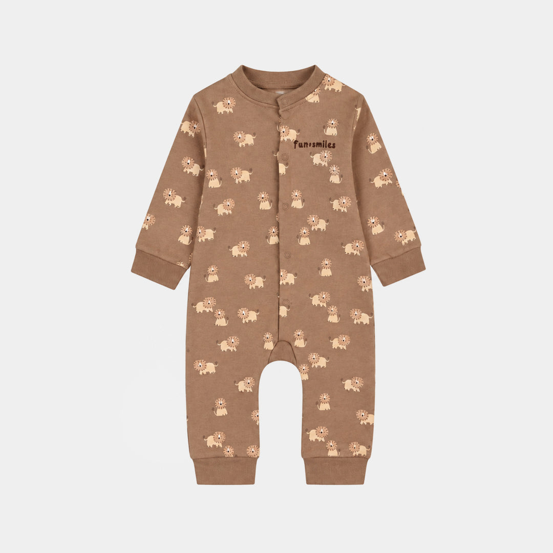 Infant Boys Cotton Interlock Romper Lion-BROWN