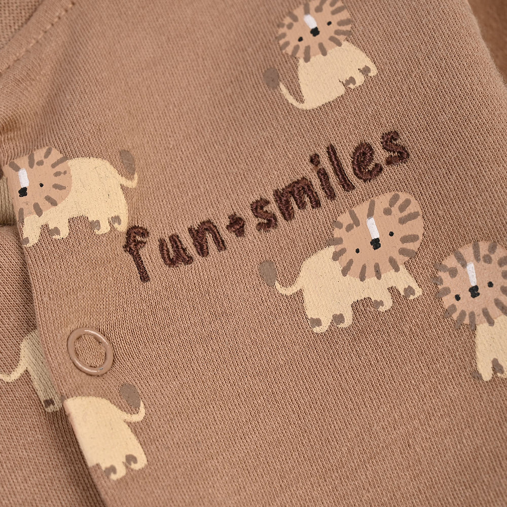 Infant Boys Cotton Interlock Romper Lion-BROWN