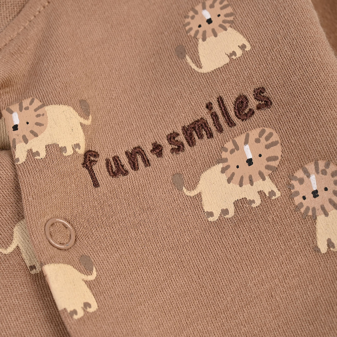 Infant Boys Cotton Interlock Romper Lion-BROWN