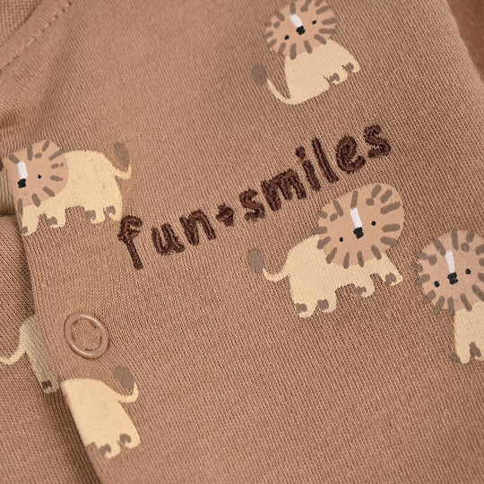 Infant Boys Cotton Interlock Romper Lion-BROWN