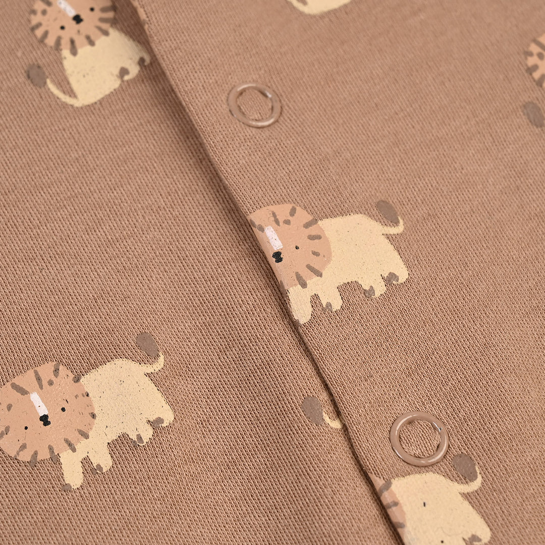 Infant Boys Cotton Interlock Romper Lion-BROWN