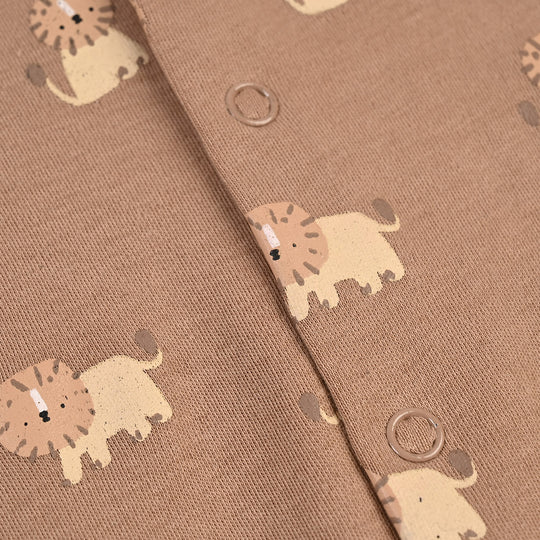 Infant Boys Cotton Interlock Romper Lion-BROWN