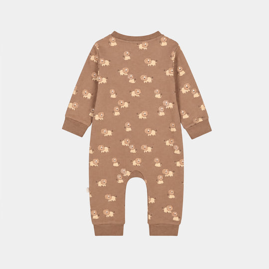 Infant Boys Cotton Interlock Romper Lion-BROWN