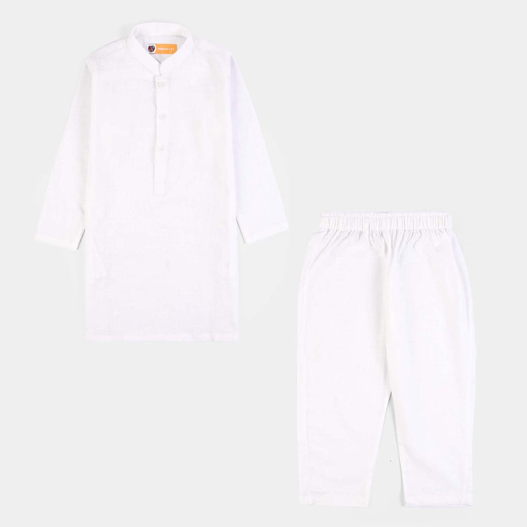 Boys Cotton Slub 2Piece Suit (Signature)-White
