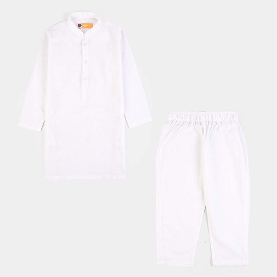 Boys Cotton Slub 2Piece Suit (Signature)-White