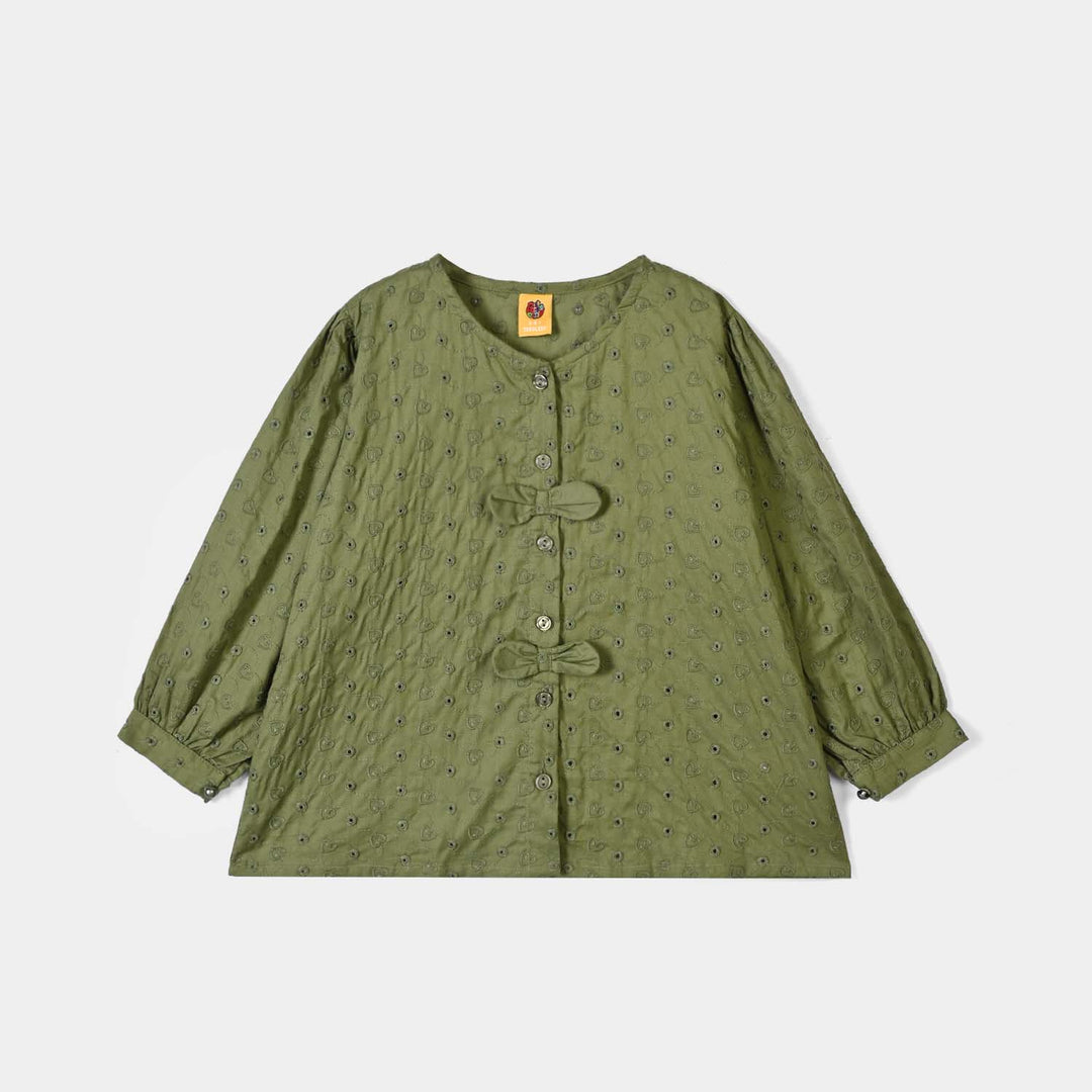 Girls Cotton Emb Top Chilli- Olive
