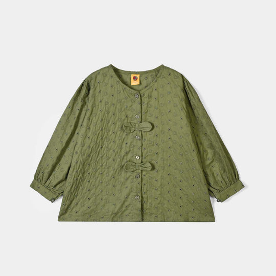Girls Cotton Emb Top Chilli- Olive