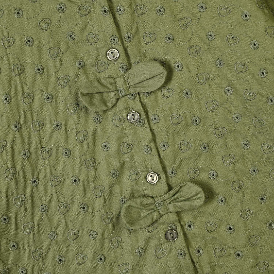 Girls Cotton Emb Top Chilli- Olive