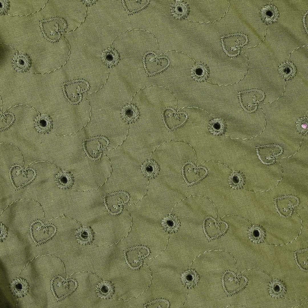 Girls Cotton Emb Top Chilli- Olive