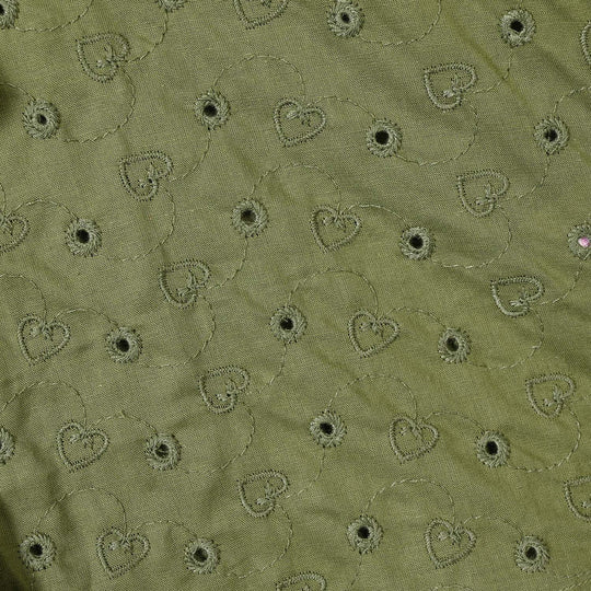 Girls Cotton Emb Top Chilli- Olive