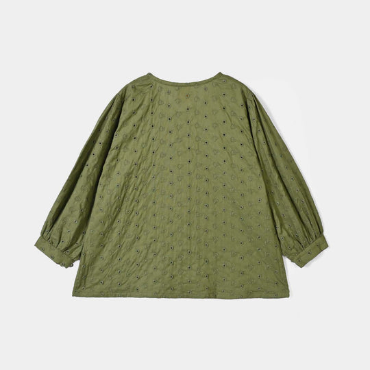 Girls Cotton Emb Top Chilli- Olive
