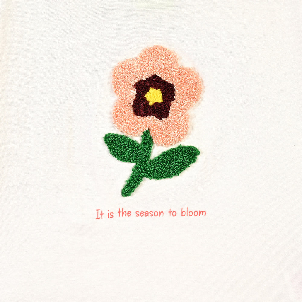 Infant Girls Cotton Jersey T-Shirt Emb flower-WHITE