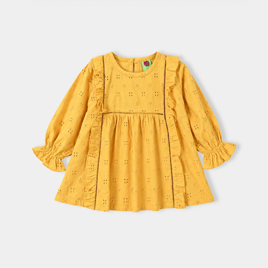 Infant Girls Cotton Emb Top Shine-Mustard