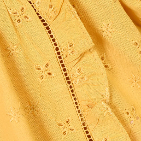 Infant Girls Cotton Emb Top Shine-Mustard