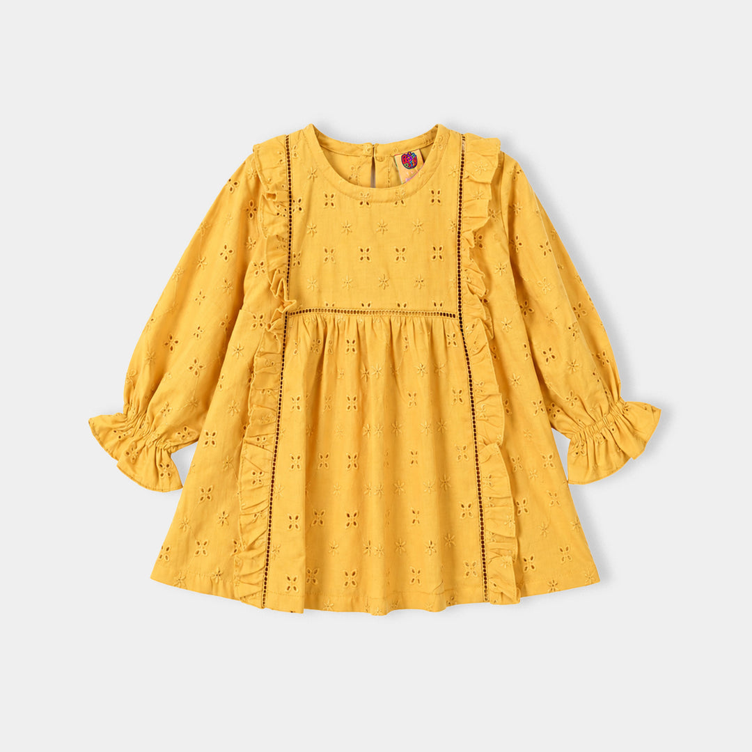 Girls Cotton Emb Top Shine-Mustard