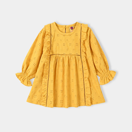 Girls Cotton Emb Top Shine-Mustard