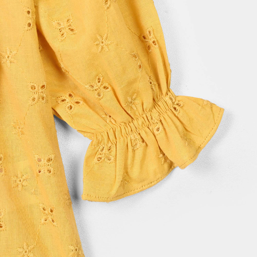 Girls Cotton Emb Top Shine-Mustard